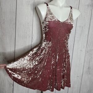 VTG Y2K American Eagle AE Strappy Pink Crushed Velvet Mini Skater Dress, sz XS
